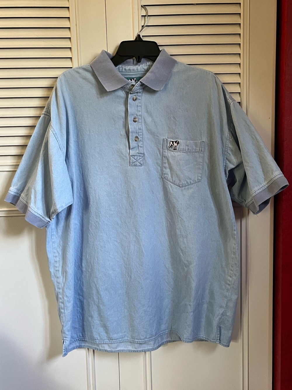 Vintage Big Dogs Light Wash Denim Polo Shirt Sz XL